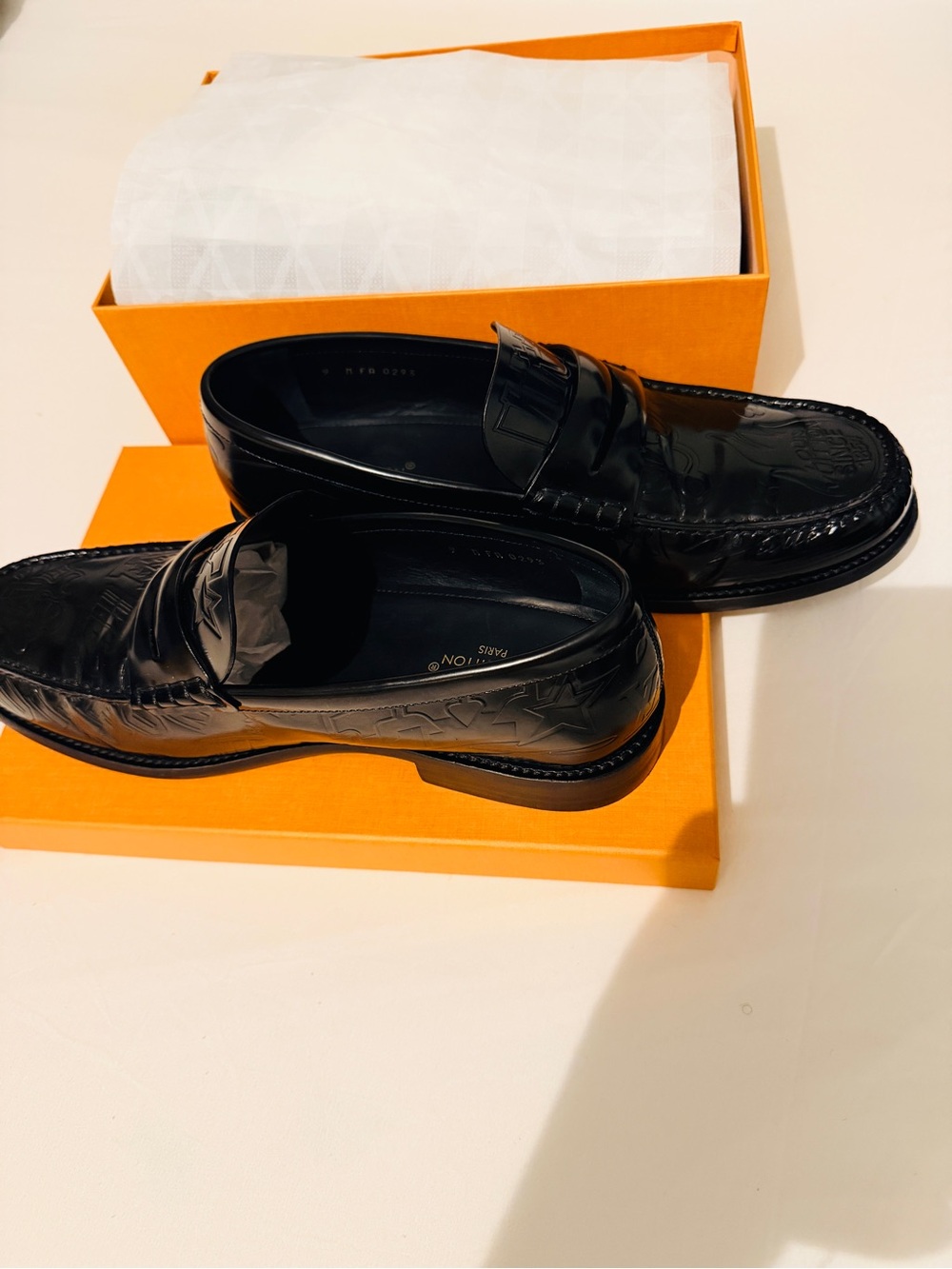 Louis Vuitton Black Embossed Leather Penny Loafers. LIMITED EDITION